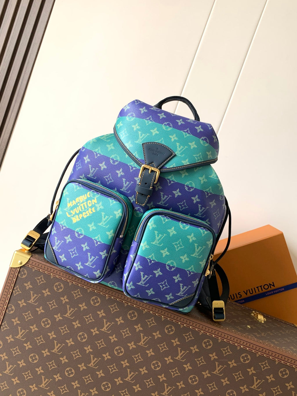 Louis Vuitton multicolor monogram backpack with front flap and zip pockets