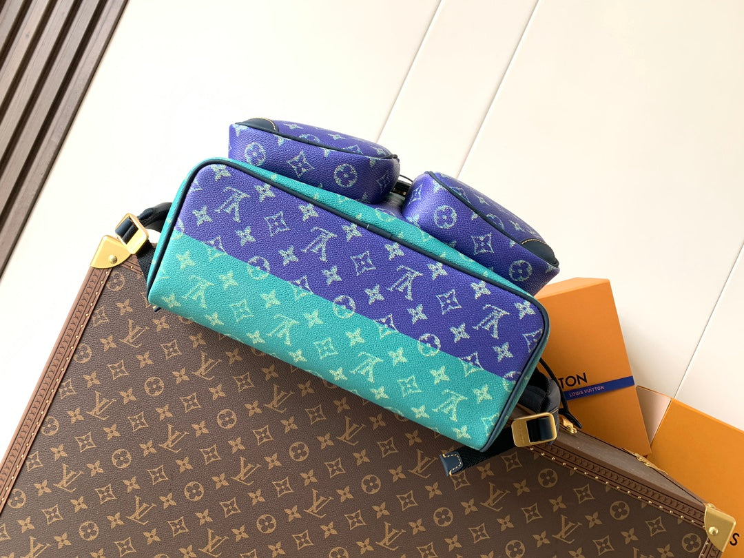 Louis Vuitton multicolor monogram bag with teal front flap and adjustable strap