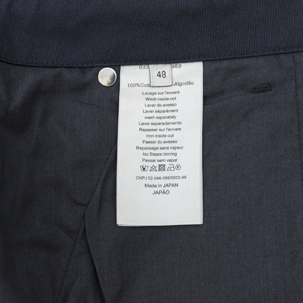 Dark navy pants interior care and size label