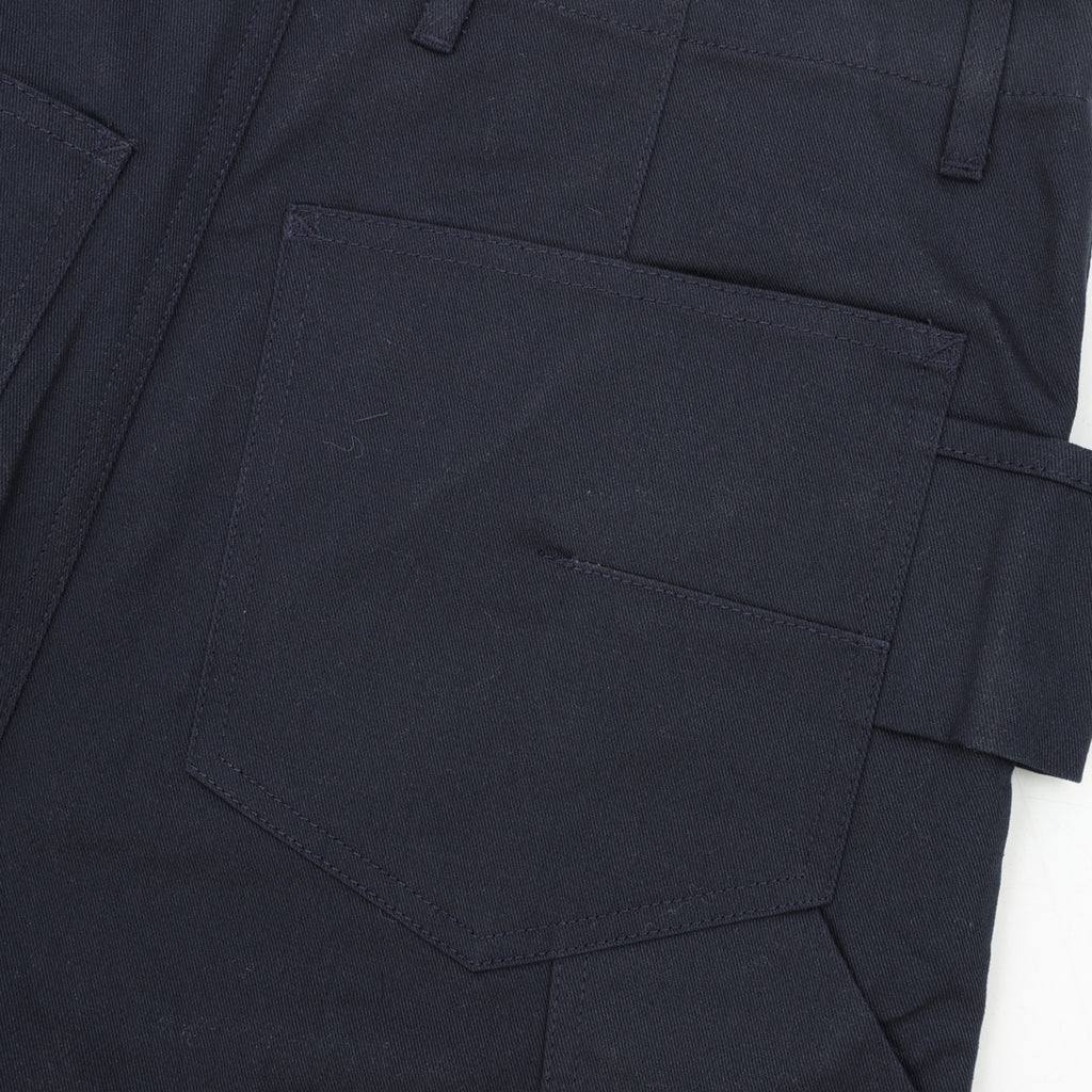 Dark navy pants with front patch pockets and belt loop