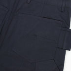 Dark navy pants with front patch pockets and belt loop