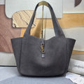 Black suede tote bag with gold YSL logo charm and top handles