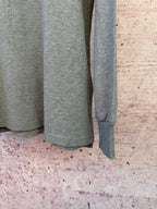 Ralph Lauren heather gray long-sleeve polo shirt, side view with hem
