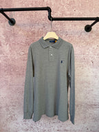 Ralph Lauren heather gray long-sleeve polo shirt, button placket, pony logo