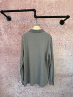 Ralph Lauren heather gray long-sleeve polo shirt, back view, ribbed collar