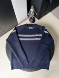 Dior long-sleeve sweater in dark navy with gray horizontal stripes on the chest