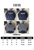 Dior long-sleeve sweater size chart with front and back views
