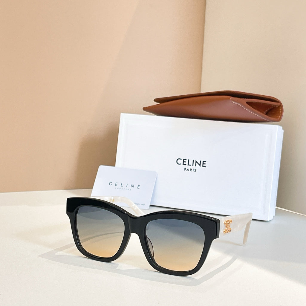 Celine sunglasses with black frames and cool gray-tinted lenses