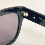 Celine sunglasses close-up of black temple with logo detail
