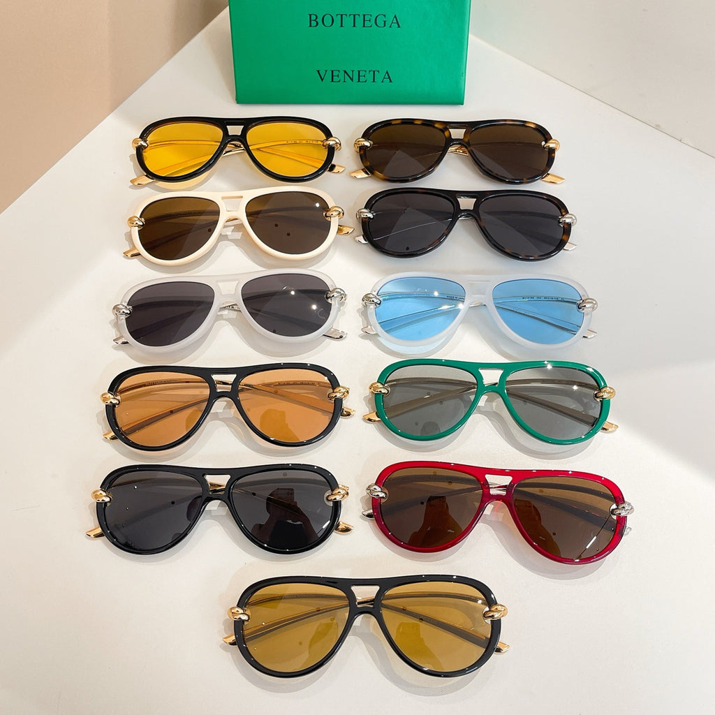 Assorted sunglasses with multiple frame colors and tinted lenses