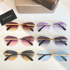 Bvlgari sunglasses set with amber, purple, pink and blue tinted lenses, gold details.