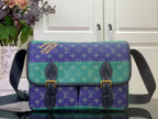 Men's Louis Vuitton flap messenger bag with purple and green monogram canvas