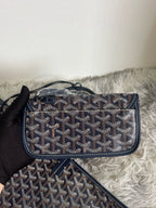 Goyard crossbody bag, dark monogram canvas with flap and adjustable shoulder strap