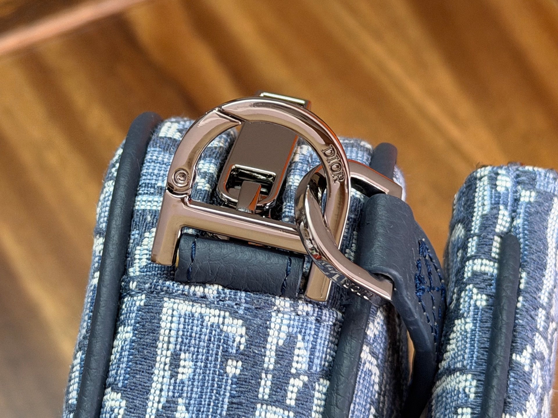 Dior blue monogram bag clasp and metal rings with adjustable strap