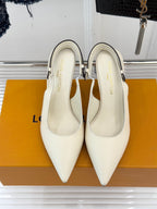 Louis Vuitton women's cream pointed-toe high-heel mules, front view