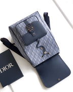 Men's Dior backpack, blue leather base with logo-print top section and front buckles