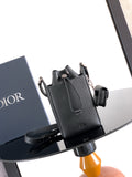 Dior black leather mini bag, top handle, zip closure, adjustable shoulder strap