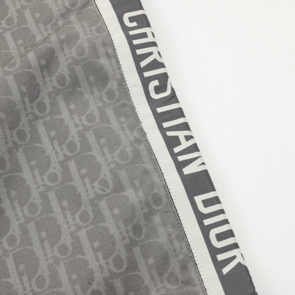Dior pants side stripe with bold vertical lettering on dark gray fabric