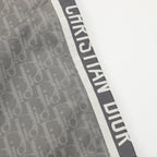 Dior pants side stripe with bold vertical lettering on dark gray fabric