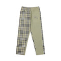 Plaid panel pants with elastic waistband, beige with black and blue grid