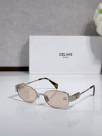 Celine sunglasses with rose-tinted lenses, silver frame, tortoise accents