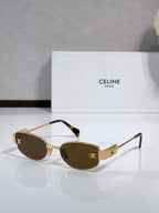 Celine sunglasses with dark olive lenses, tortoise arms, gold-tone frame