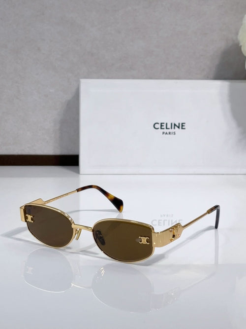 Celine sunglasses with dark olive lenses, tortoise arms, gold-tone frame