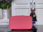 Louis Vuitton pink Epi leather zip-top handbag with rounded front profile.