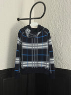 Navy Burberry plaid hooded sweatshirt with striped pattern and gold zipper