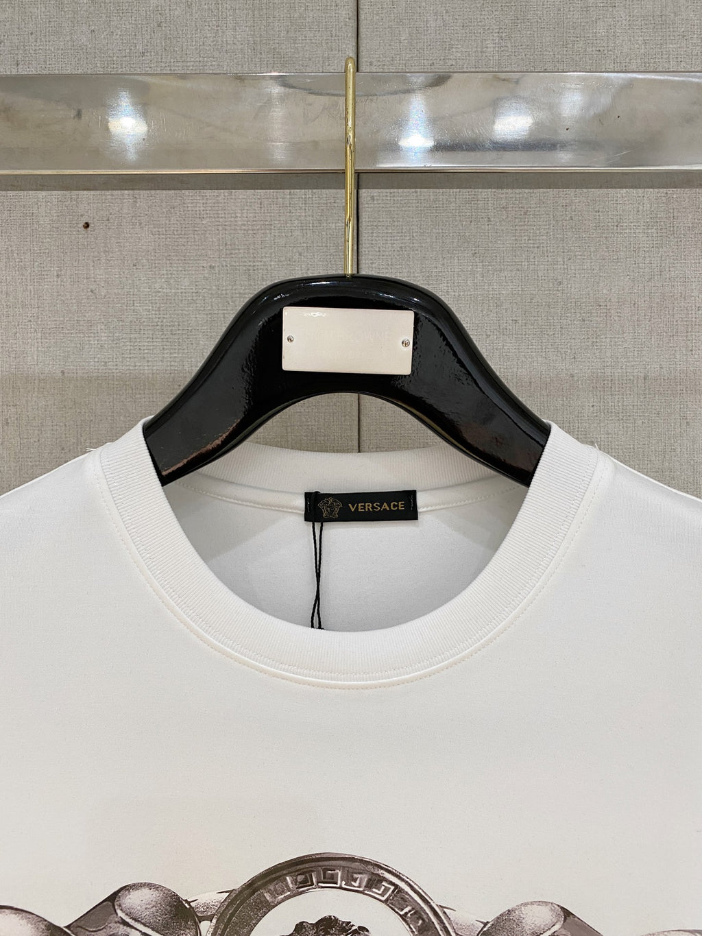 Versace long-sleeve T-shirt neckline with logo graphic detail, white