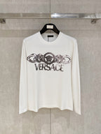 Versace logo graphic long-sleeve T-shirt, white with silver print at center