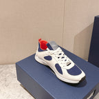 Dior unisex sneakers, white sole with navy side panel and orange-red collar