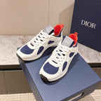 Dior unisex sneakers, white with navy overlays and orange-red interior lining
