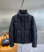 Dior long puffer jacket in dark navy with front zipper and hood