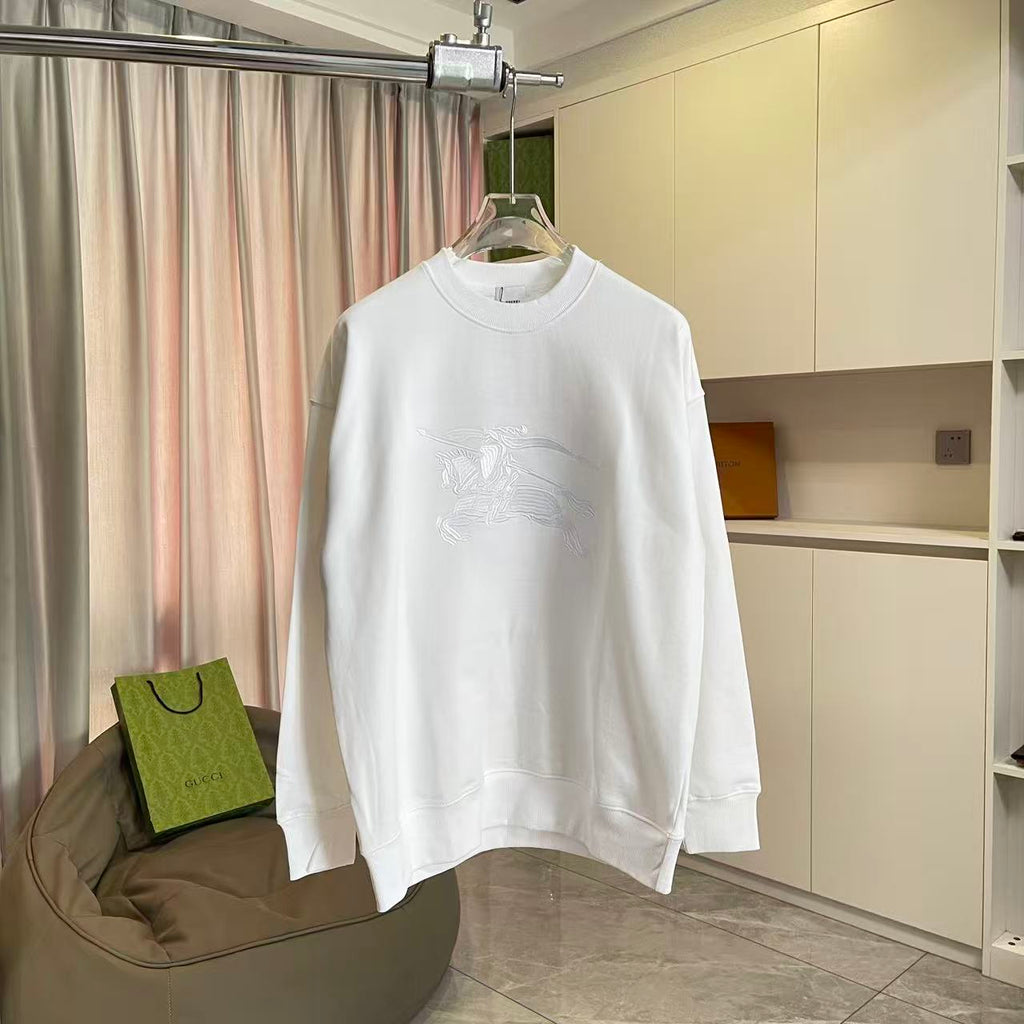 White Burberry crewneck sweatshirt with ribbed cuffs and horse graphic