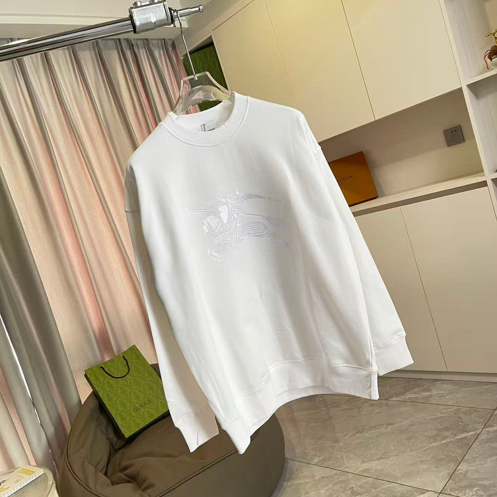 White Burberry crewneck sweatshirt with embroidered horse graphic detail