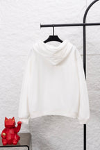 White zip-up hoodie with hood and front zipper