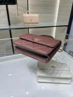 Quilted leather flap bag, burgundy, gold-tone CC logo and shoulder chain