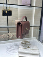 Quilted leather flap bag, burgundy, top handle, gold-tone CC logo