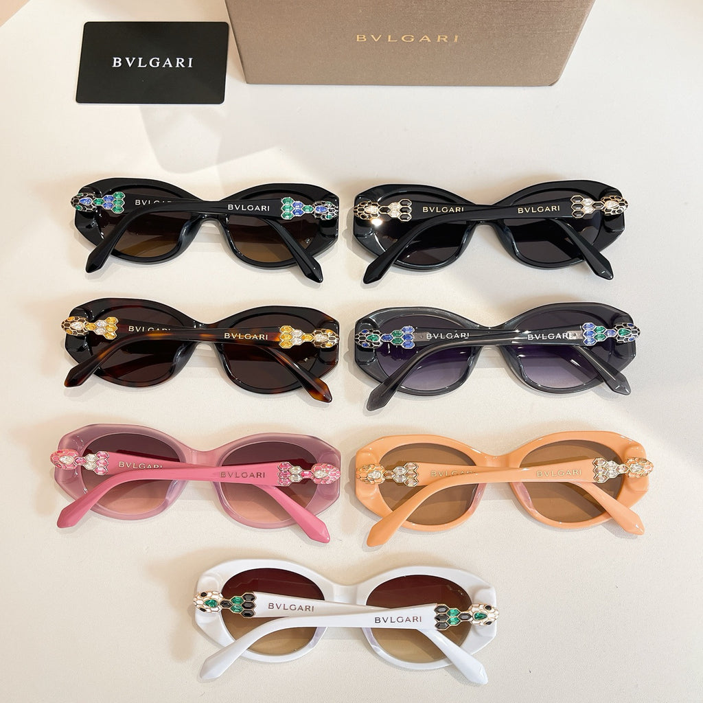 Multiple jeweled sunglasses with tinted lenses and embellished temple details