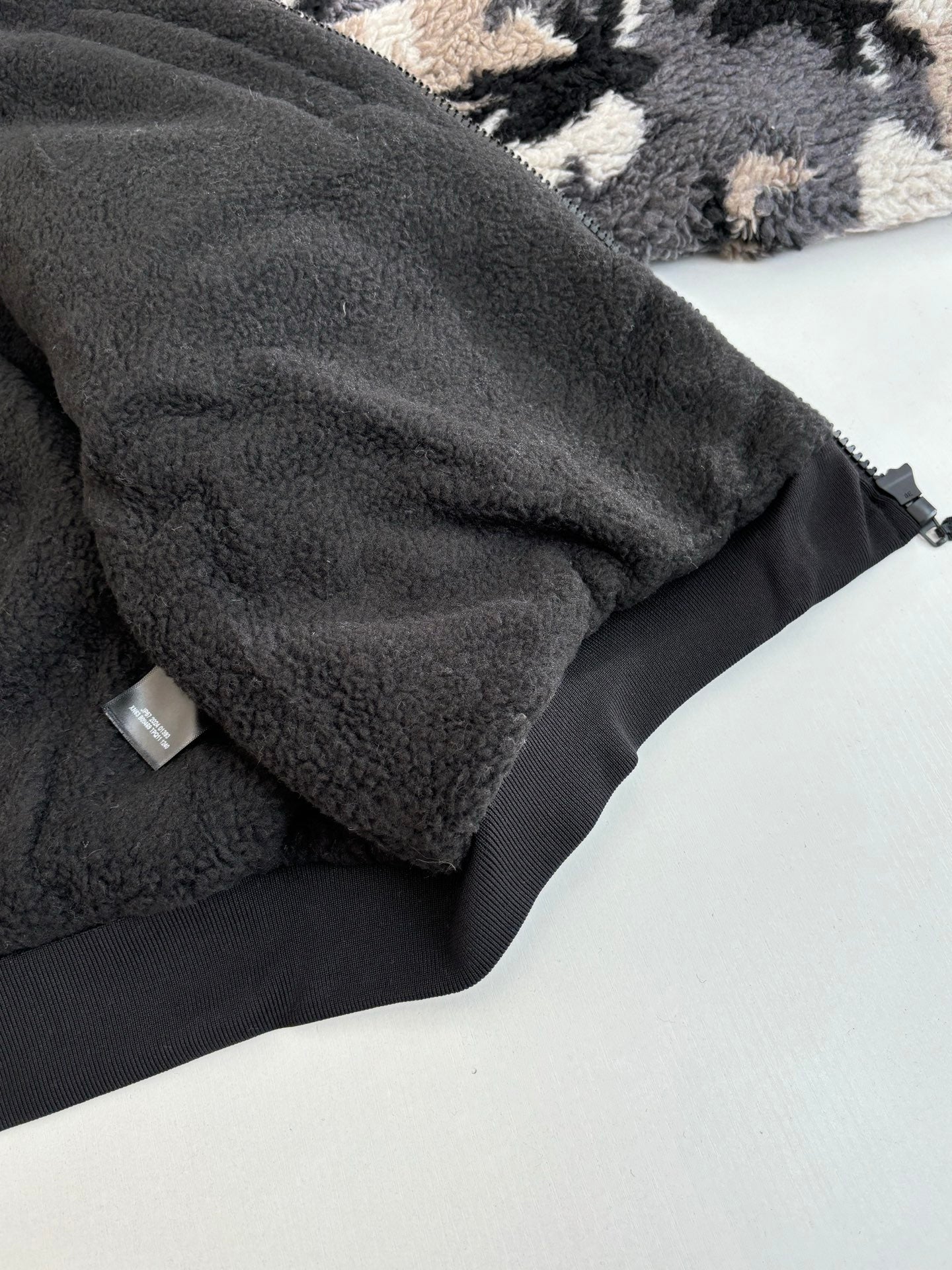 Balenciaga sherpa fleece jacket with black side panels, dark gray/black