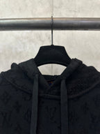 Louis Vuitton monogram hoodie neckline with drawstring hood and inner collar tag