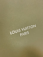 Louis Vuitton Paris logo on olive green leather bag panel