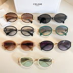 Celine glasses set showing multiple frames: tortoiseshell, black, green, and white
