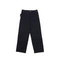 Dark navy tailored pants with button closure and belt loops