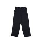 Dark navy tailored pants with button closure and belt loops