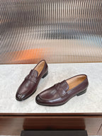 Burgundy leather loafer pair, showing front and side with DD strap