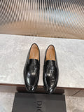 Dior unisex black leather loafers with logo buckle on upper
