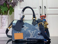 Louis Vuitton denim blue tote bag, patchwork design, top handles and shoulder strap