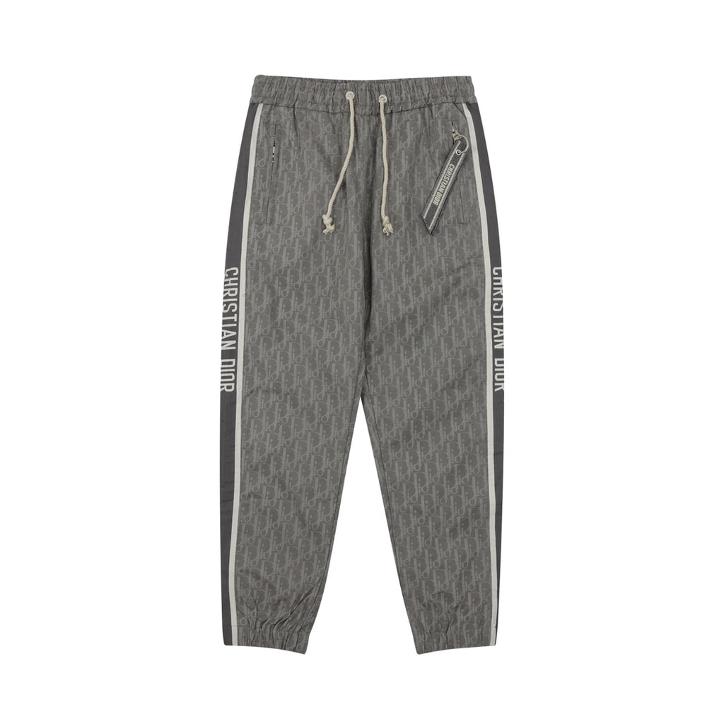 Grey Dior logo track pants with drawstring elastic waist and side stripe